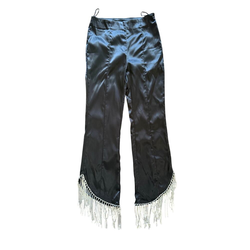 NWT Altar'd State Black Satin Rhinestone Dangle Pant Western Rodeo Whimsygoth